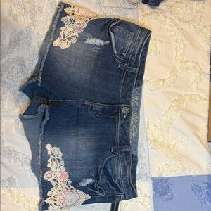 Vanilla Star Blue Denim Shorts with Lace Details